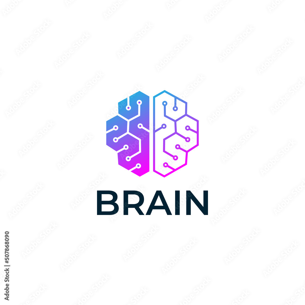 Brain Artificial Intelligence Geometric Logo vector icon illustration Stock  Vector