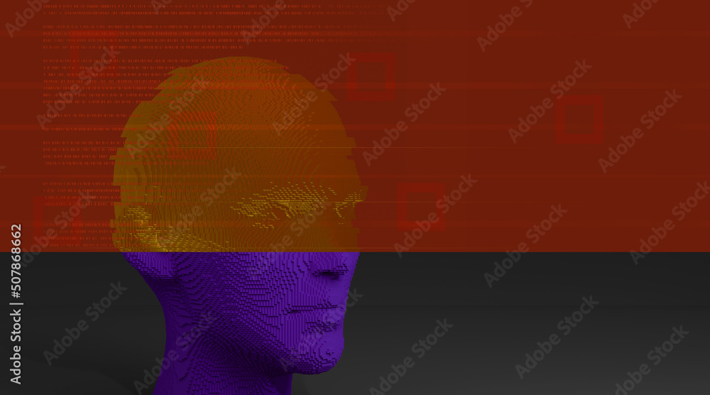 3d cyber virtual head - obrazy, fototapety, plakaty 