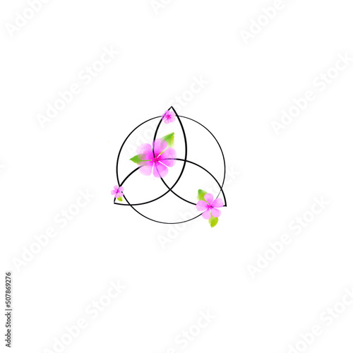 Triquetra known also as trinity knot - protective symbol watercolor floral design tattoo idea
