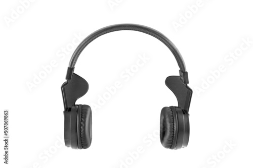 minmal concept photo of black headphones on white