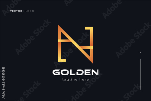 Luxury Gold Letter N Logo Design with Line Style