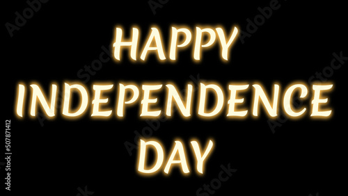 Happy Independence day text with bright golden colour isolated on black background.