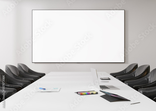Obraz na plátně Conference room with blank, empty TV screen