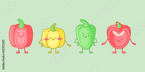 Cute bell peppers characters. Cartoon vector isolated illustration