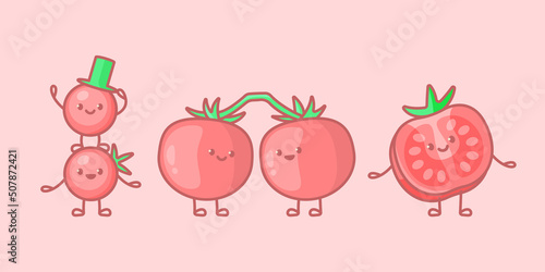 Cute tomato characters. Cartoon vector isolated illustration