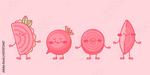 Cute beet characters. Cartoon vector isolated illustration