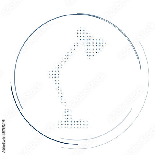 The table lamp symbol filled with dark blue dots. Pointillism style. Vector illustration on white background