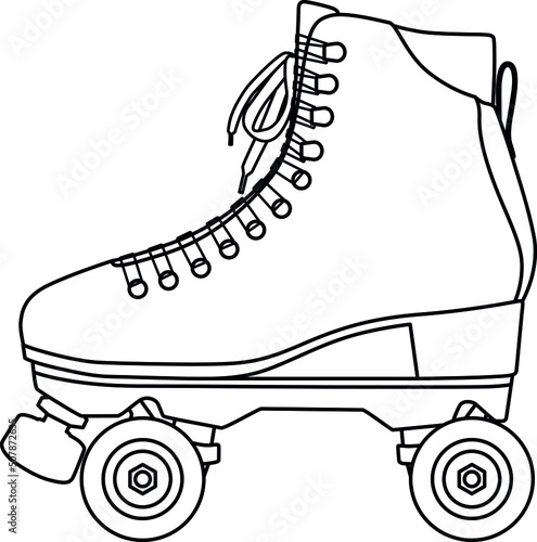 Roller skates shoes derby, Boots retro old school sport. Contour lines drawn, drawing