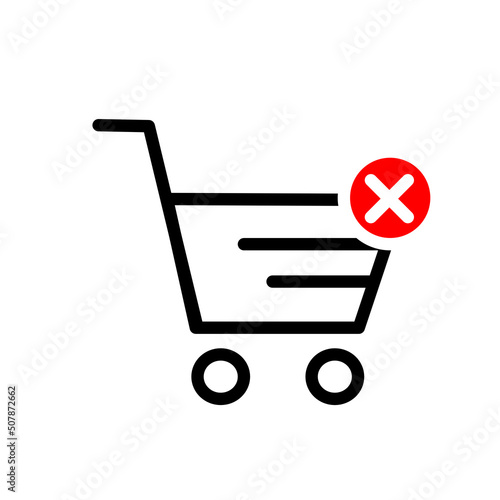 Koszyk z  czerwonym znakiem x - ikona wektorowa, usunięcie z koszyka