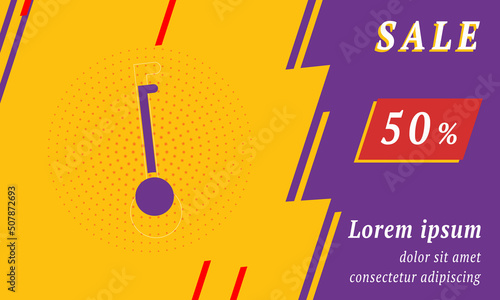 Sale promotion banner with place for your text. On the left is the gyroscooter. Promotional text with discount percentage on the right side. Vector illustration on yellow background