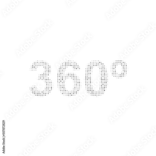 The 360 degree symbol filled with black dots. Pointillism style. Vector illustration on white background