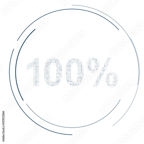 The 100 percent symbol filled with dark blue dots. Pointillism style. Vector illustration on white background