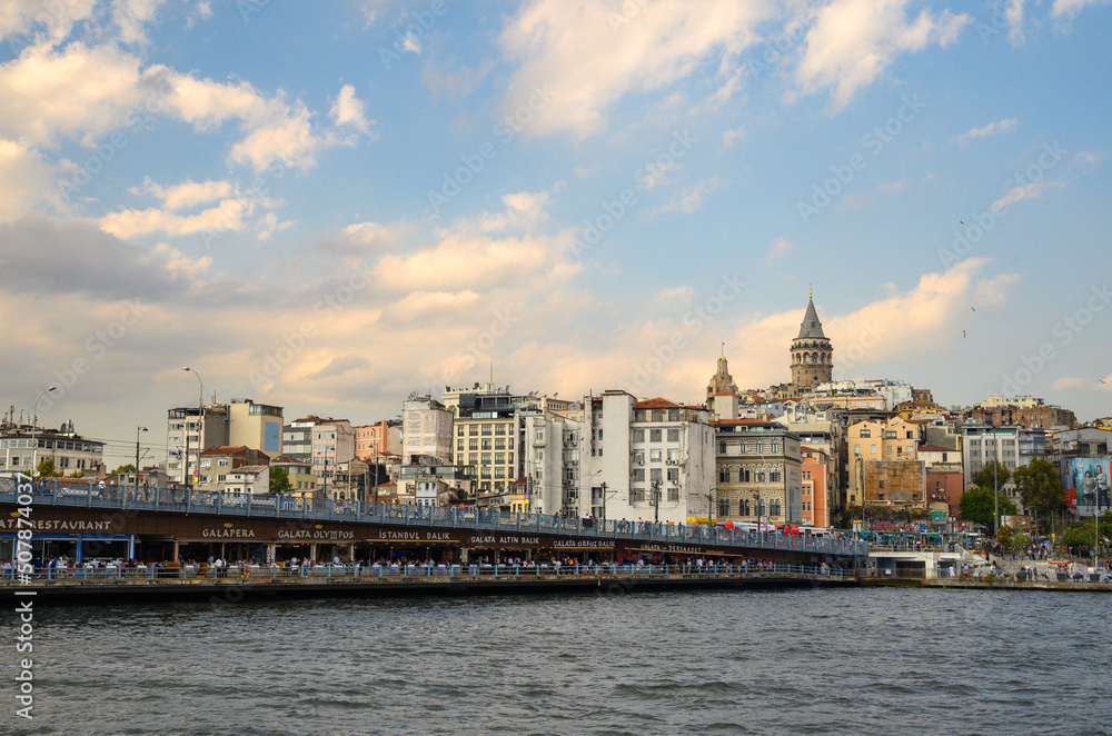 View of the Galata Bridge in Istanbul, Turkey