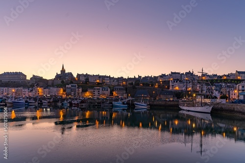 The harbor roadstead of the city of Granville in Europe  France  Normandy  Manche  in spring  at night