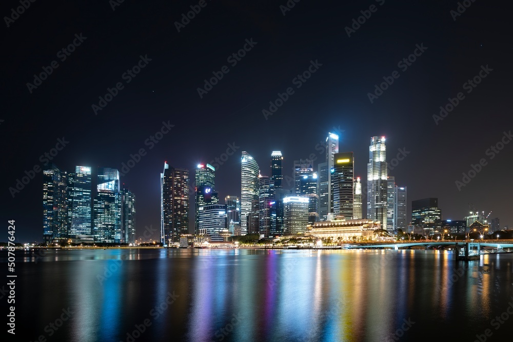 Singapore May 22nd 2022 - Cityscape of the Singapore financial business district at night
