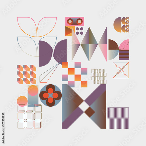Digital Collage Graphics Pattern Made With Generative Art Elements And Vector Geometric Shapes