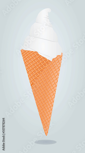 White ice cream in cone, vector