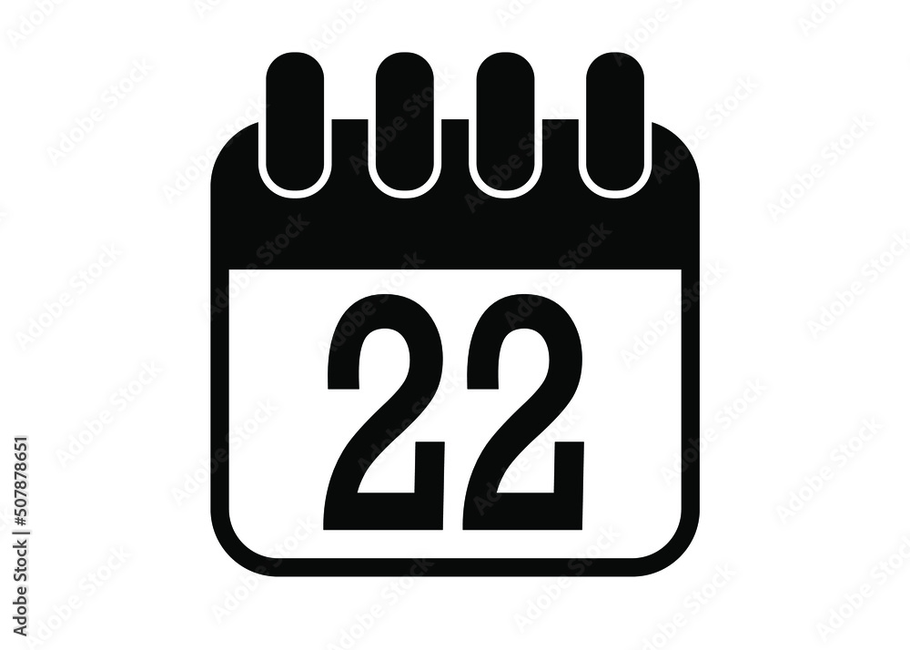 Day 22. Simple day 22 calendar icon in black and white.