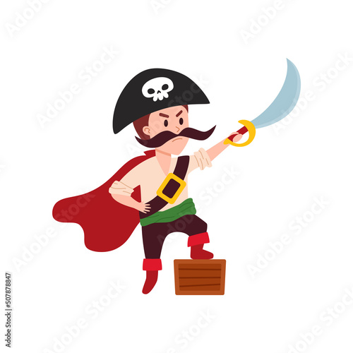 Pirate captain on a white background, vector flat illustration.