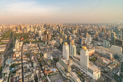 The city skyline of Bangkok Thailand and its skyscrapers at sunset © sleg21