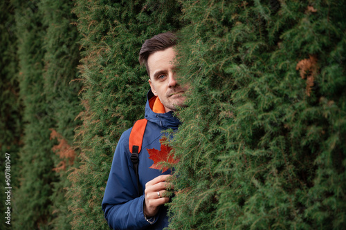 Man portrait in autumn park...