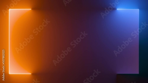 looping 3d animation. Abstract cycled background with red blue neon frame