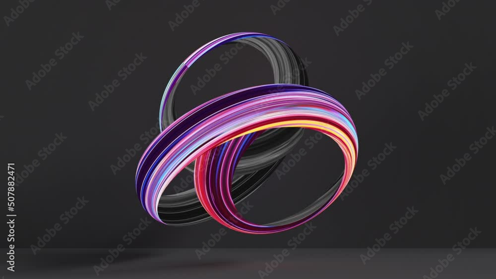 cycled 3d animation. Twisted colorful ribbon loop isolated on black background
