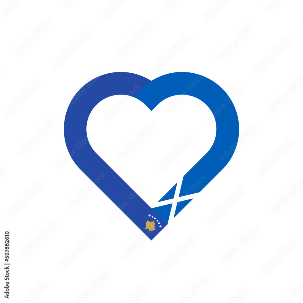 unity concept. heart ribbon icon of kosovo and scotland flags. vector illustration isolated on white background unity concept. heart ribbon icon of kosovo and scotland flags. vector illustration isolated on white background