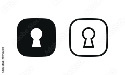Keyhole icon, Door key hole button in filled, thin line, outline and stroke style for apps and website - square button