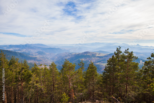 Beautiful nature landscape panoramic view. Sunny autumn day. Beautiful sky. Mountain Zlatibor, Serbia.