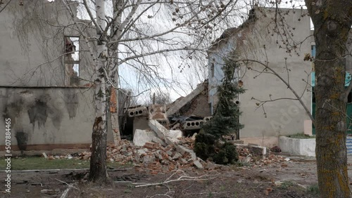 Destroyed house after being hit by a Russian bomb