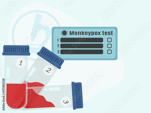 Monkey pox analysis, a set of test tubes with blood for research and a card for recording results