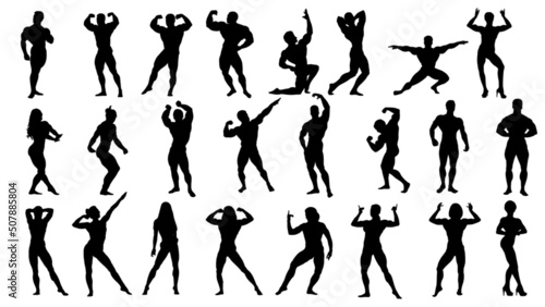 Silhouettes set of body builder