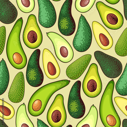Vector seamless pattern with sorts of avocado