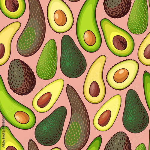 Vector seamless pattern with sorts of avocado