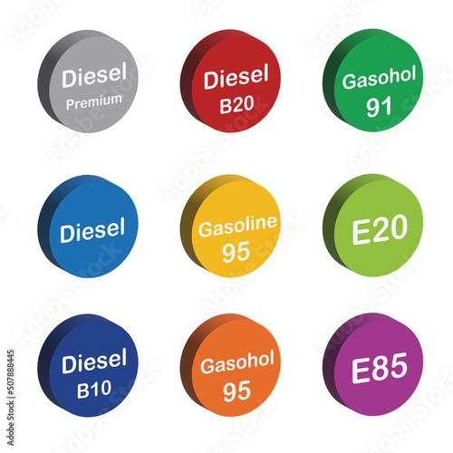 Petrol pump sticker set, circle, injector illustration colored gasoline model