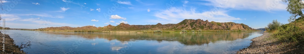 Panorama of the right bank of the Ili River