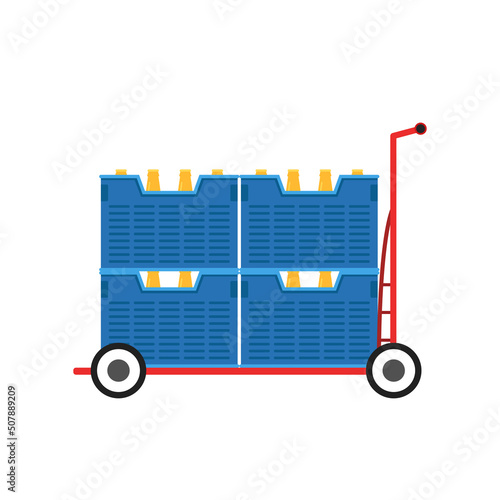 Trolley Crate vector. free space for text. wallpaper. Bottle in crate. cart vector. Trolley Crate beer on cart.