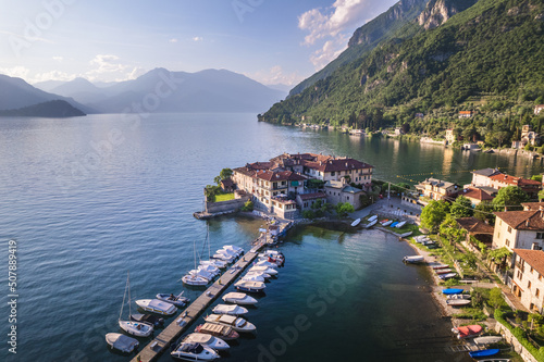Fototapeta Naklejka Na Ścianę i Meble -  Aerial view of the ancient village, Lierna, Lake Como 