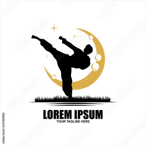 Karate word with fighter silhouettes