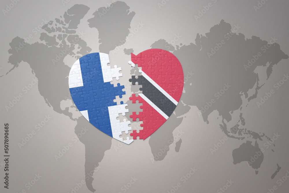 puzzle heart with the national flag of trinidad and tobago and finland ...