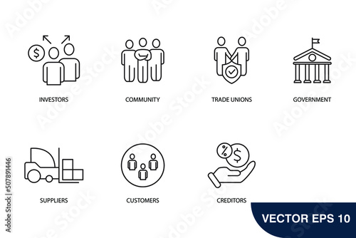 Relationship of Stakeholders icons set . Relationship of Stakeholders pack symbol vector elements for infographic web