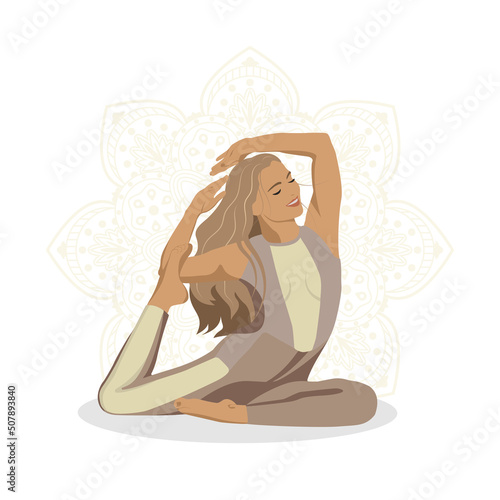 girl doing yoga in a yellow suit flat style