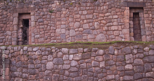 Ancient Inca walls with two openings in Cusco, Peru