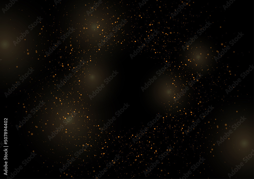 Fototapeta premium Golden round shiny dust particles abstract background. Vector design