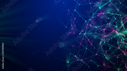 Abstract blue background with moving lines and dots. Network connection. Worldwide connection to the Internet. 3d rendering.
