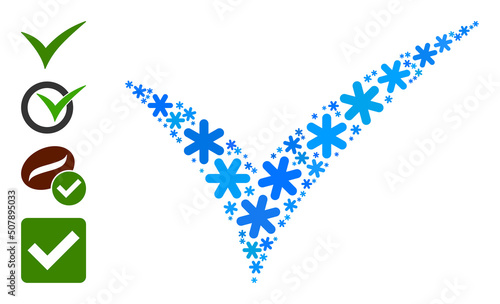 Mosaic valid pictogram done for winter, New Year, Christmas. Valid icon mosaic is composed with light blue snow icons. Some similar icons are added.