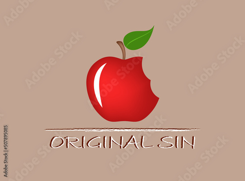 Original sin card with bitten apple, vector illustration