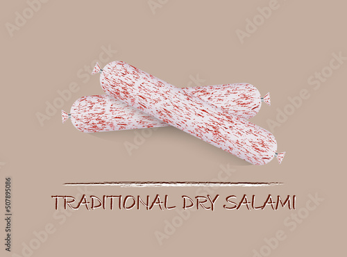Traditional dry salami card, vector illustration