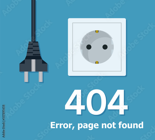 Electric Plug and Socket unplug outline design vector. 404 error background web banner, Electric wire shock, disconnection, loss of connect.